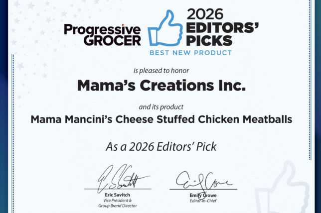 Mama Mancini's Cheese Stuffed Chicken Meatballs Named Best New Product of 2026 by Progressive Grocer